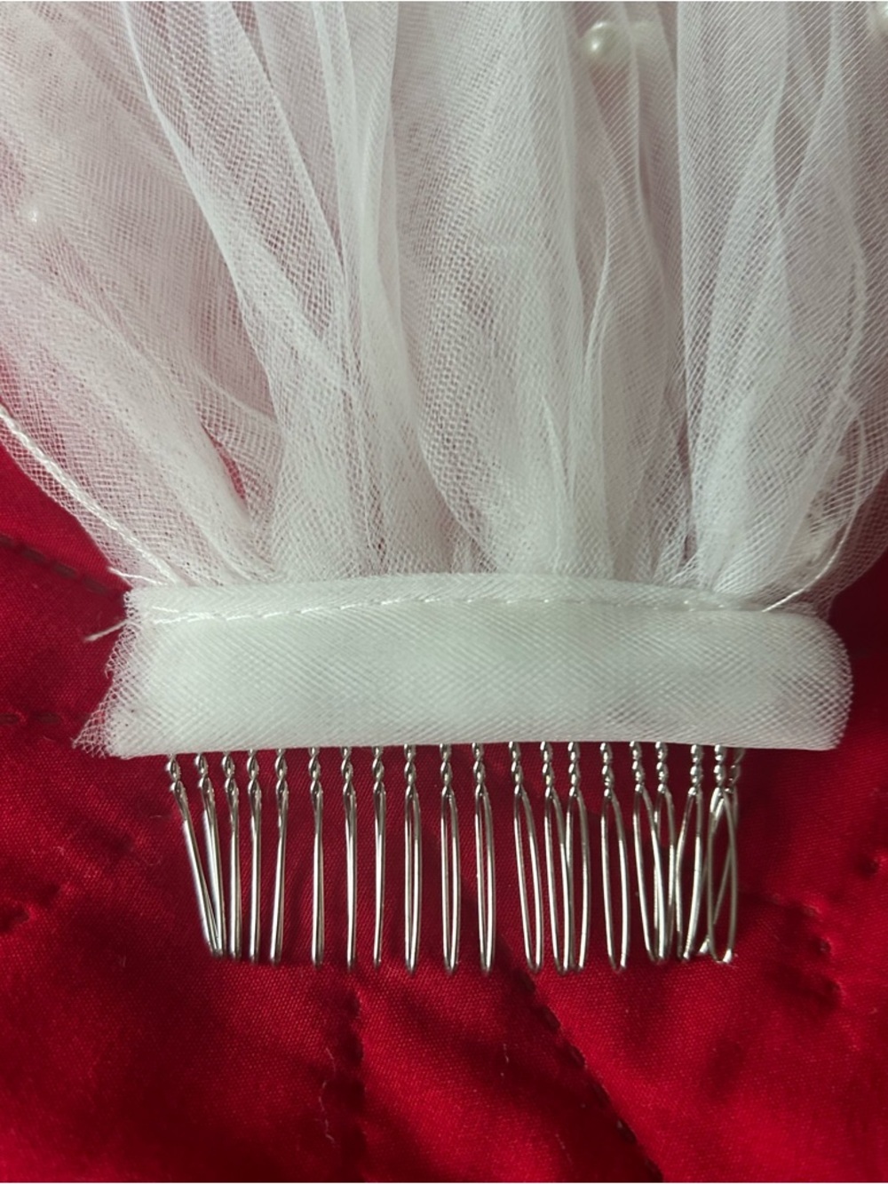 ☀️Beautiful Veil with Comb Pearl beaded White Tulle Wedding Veil - Picture 5 of 5
